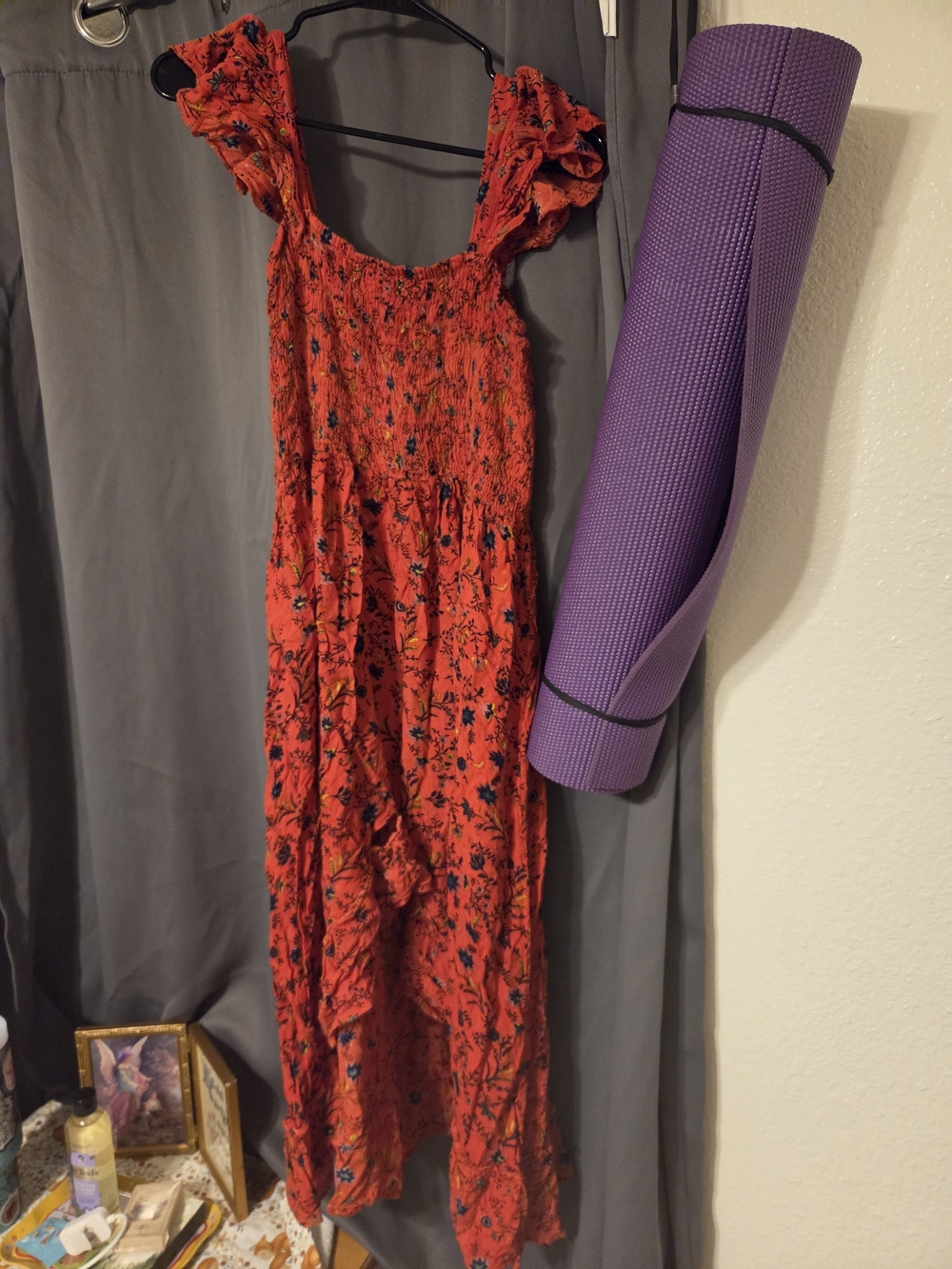 Red Floral Smocked Maxi Dress with Ruffle Straps